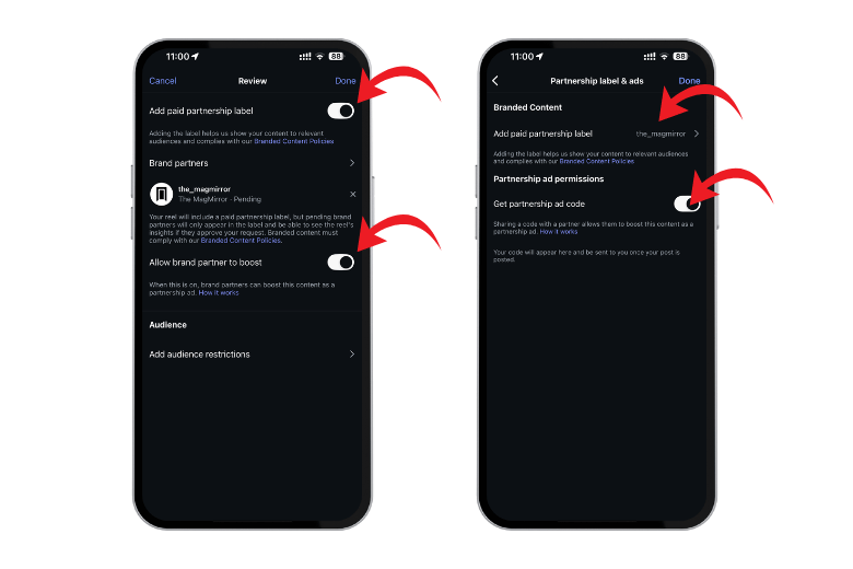 instagram branded content generate code