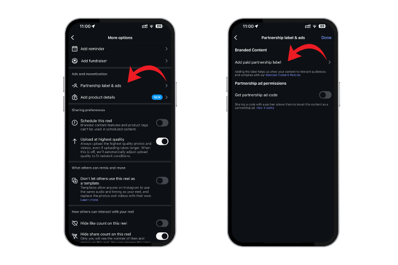 instagram paid partnership ad label process