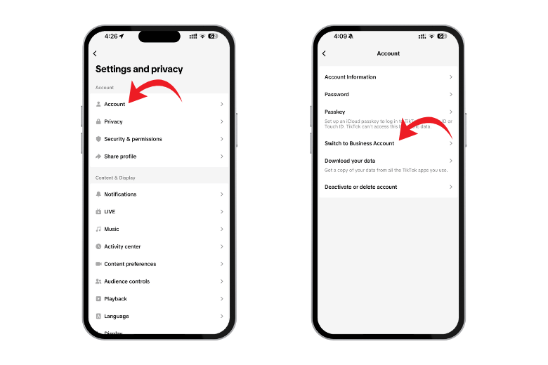 select business account step to get spark codes